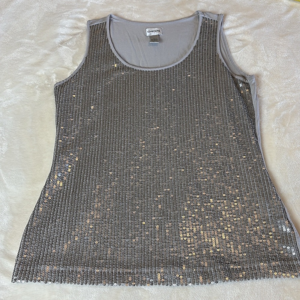 Women's Chico's Silver Sequin Tank Top in Sassy Taupe Color- Size 1 or Medium